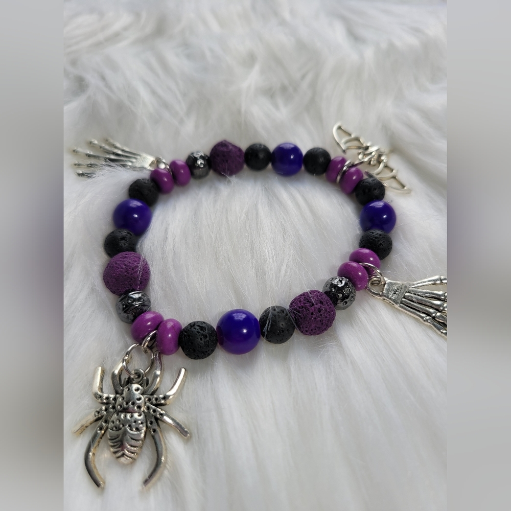 Handmade Spooky season beaded large charm bracelet